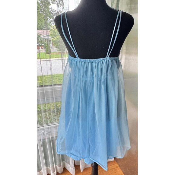 Vintage 1960s nightgown, powder blue short negligee, trapeze swing nightie - Picture 6 of 10